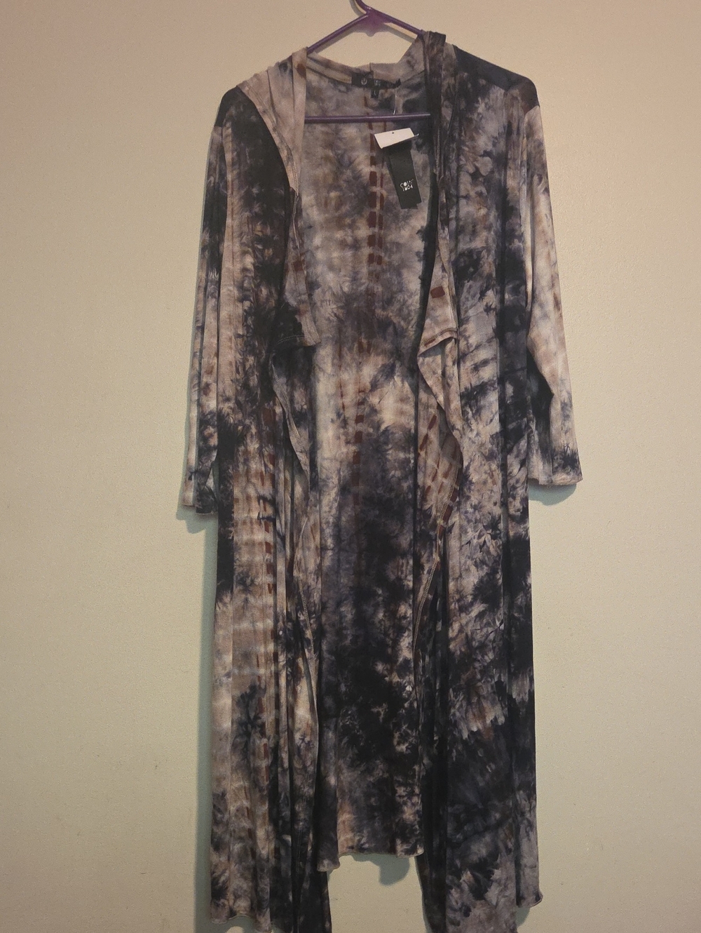 Tie-Dye Long Duster Cardigan — Black & Taupe